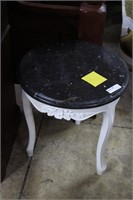 White painted circular marble top table 20” x 21'