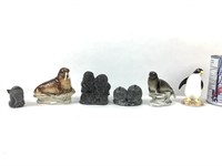 Statuettes Inuit en serpentine+ animaux porcelaine