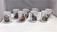 Set Of 8 Norman Rockwell Collectors Mugs
