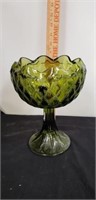Green glass decorative bowl, stand