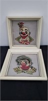 Two framed clown faces 10X10"