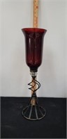 21" tall candle holder with red glass top