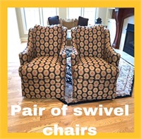 Pair of Sherrill Swivel Upholstered Chairs