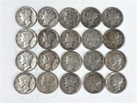 (20) Mercury Silver Dimes U.S. 10c