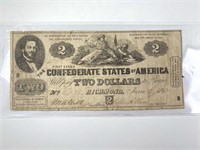 1862 Confederate Civil War $2 Bill