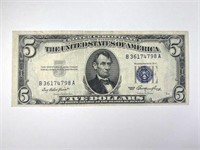 1953 PQ Silver Cert $5 Five Dollar Bill US