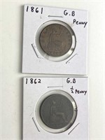 1861 Cent & 1862 Half Cent High Grade British