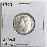 1909 SIlver 1 Franc Belgium