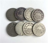 (8) Civil War Era U.S. Shield Nickels Culls