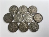 (10) U.S. Silver War Nickels WWII Era