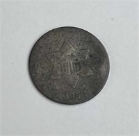 1852 U.S. Silver 3c Trime Civil War Era