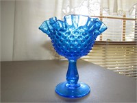 Blue Hob Nail Vase. 6" T
