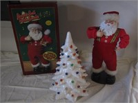 2 Santa's & Glass Christmas Tree.