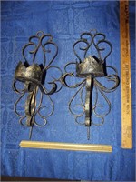 Pair of Vintage Iron Candle Holders 8 3/4" x 17"