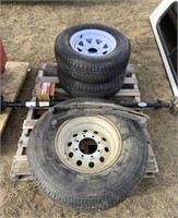 Trailer Tires, Axles & Misc On Pallet Includes