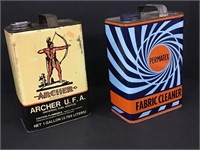 Lot of 2 Adv. One Gal Tins Including Archer