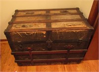 Antique Wood & Metal Trunk Very Rough