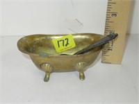 Miniature Brass Bathtub & Sterling Spoon