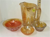 3pc Carnival Glass - Pitcher Has a Chip
