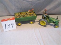 Diecast John Deere tractor with wagon