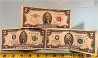 (3) 2 dollar bills