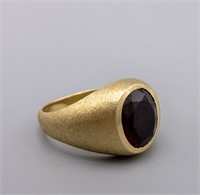 MEN’S SYNTHETIC RUBY 14KT YELLOW GOLD RING