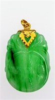 18KT YELLOW GOLD MOUNTED CARVED JADE PENDANT