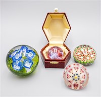 (4) COLLECTABLE GLASS PAPERWEIGHTS