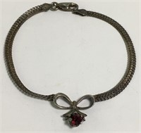 Italian Sterling Silver Bracelet With Red Stone
