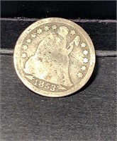 1853 Silver Seated Liberty Dime WIth Arrows