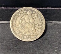 1857 Silver Seated Liberty Dime