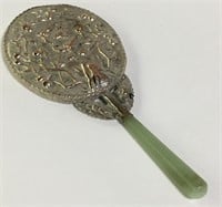 Silver Plate Mirror With Jade Handle