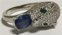 Sterling Silver Panther Natural Sapphire Ring