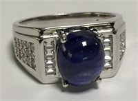 Sterling Silver Mens Natural Sapphire Ring