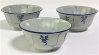 Set Of 3 Blue Decorated Bowls