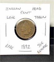 1892 Indian Head Cent Love Token Coin