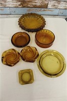 Lot of Vintage 70s Amber Glass Ashtrays and Bowls