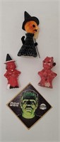 Vintage Halloween chalkware Devil & witch, paper