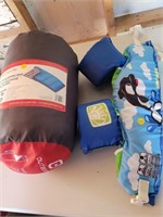 sleeping bag and kids water float