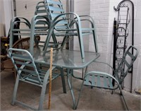 Metal/glass patio table & 6 chairs - info
