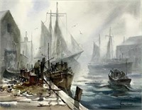 John Cuthbert Hare Watercolor, Dock Scene.