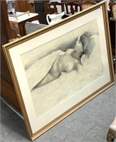 Lg. Drawing of Nude Woman Sleeping sgd. Woehr.