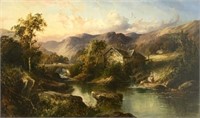Tom Seymour Painting of Cottage, River & Mountains