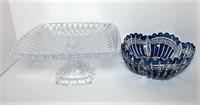Crystal Bowl with Blue Stained Bands