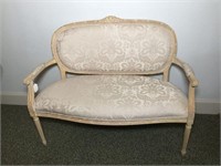 Washed Carved Wood Settee Damask