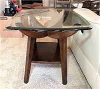 Model Beveled Glass & Wood Side Table