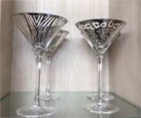 Four Silver Decorated Martini Glasses