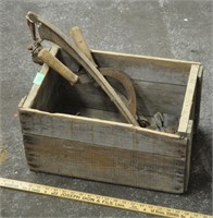 Vintage wood crate w/contents