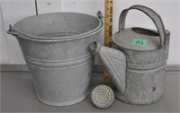 Vintage galvanized bucket, water can - info
