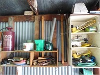 Contents of shelves & cabinet (misc. garden tools